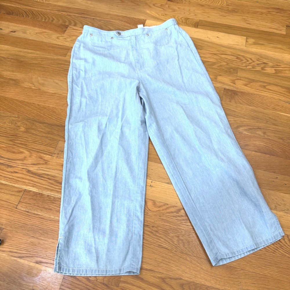 Liz Claiborne Lizwear‎ Jeans Light Wash Chambray Wide Leg Pants L Size 10